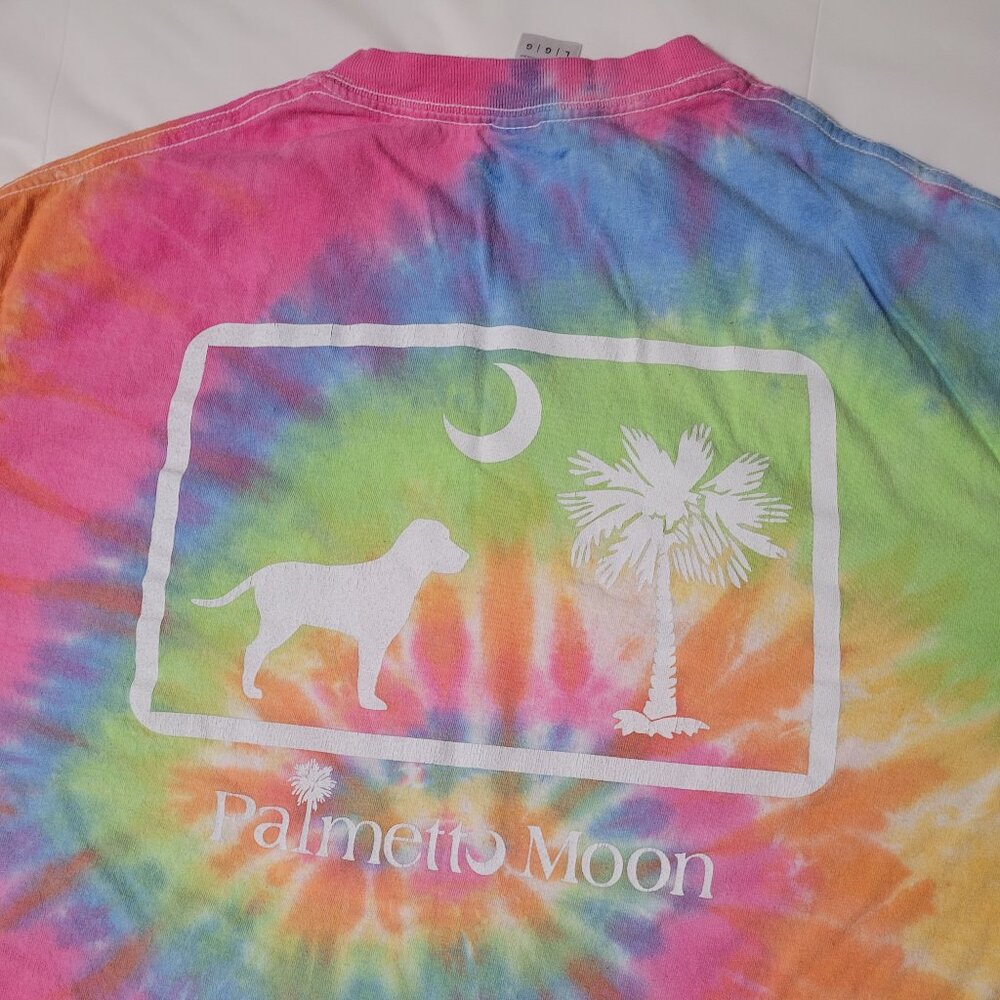 Palmetto Moon Tie Dye T Shirt with Dog Multi Color Size Large South Carolina